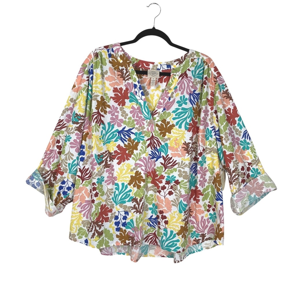NEW St. Johns Bay Womens Linen Cotton Classic Blouse Size 2X Beachy Coastal